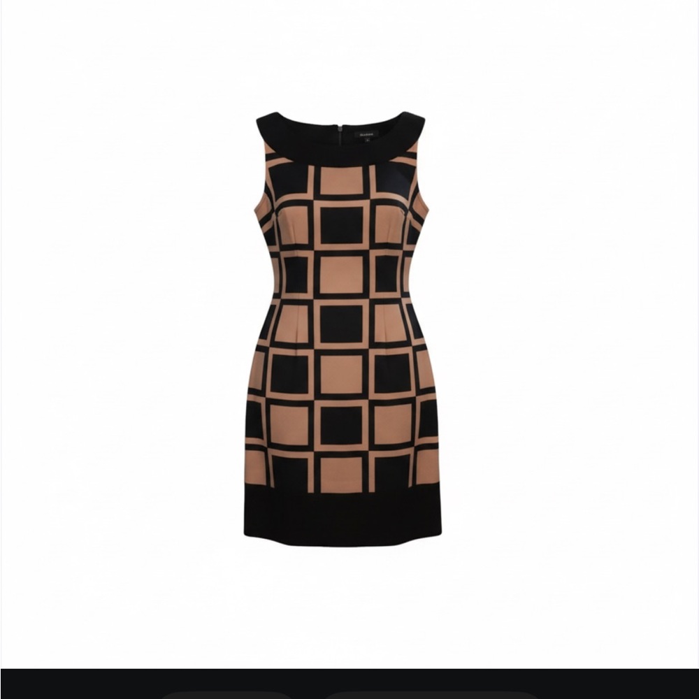 Connected Apparel 70”s Black and Tan Checkered Mini Dress Small